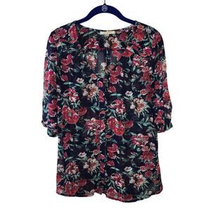Skies are Blue Multicolor Semi-sheer Floral Blouse Top Size Medium